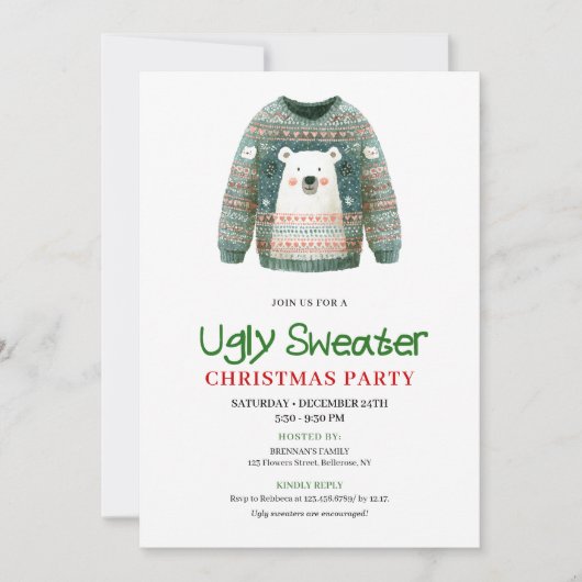 Fun Whimsical Ugly Sweater Holiday Invitation 招待状 (正面)