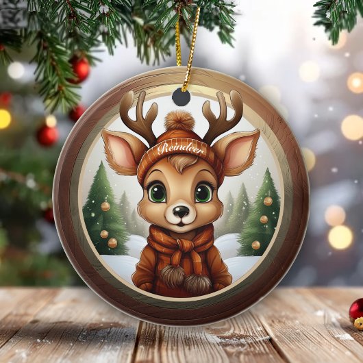 Fun Whimsical Winter Wildlife Christmas Deer 🎄🦌 セラミックオーナメント