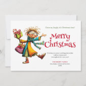 Fun Whimsical Woman Personalized Christmas Card シーズンカード (正面)