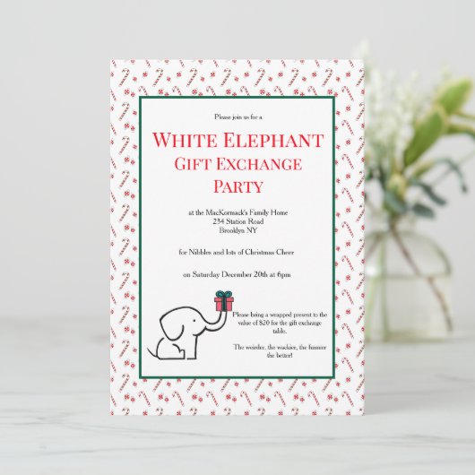 Fun White Elephant Gift Exchange Cute Party 招待状 (スタンド正面)