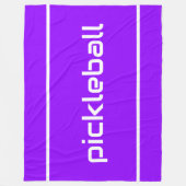 Fun White PICKLEBALL Text Stripes On Bright Purple フリースブランケット (正面)