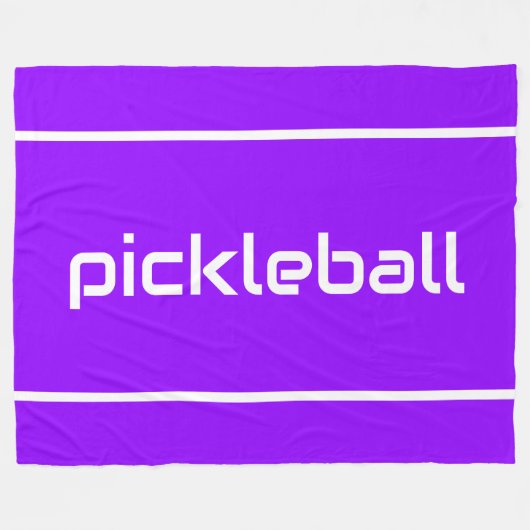 Fun White PICKLEBALL Text Stripes On Bright Purple フリースブランケット (正面(横))