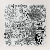 Fun Wild Animals Black and White Modern Art ジグソーパズル (横)