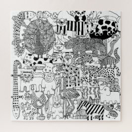 Fun Wild Animals Black and White Modern Art ジグソーパズル