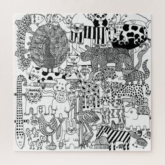 Fun Wild Animals Black and White Modern Art ジグソーパズル (縦)