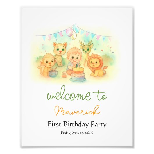 Fun Wild One Boy 1st Birthday Party Welcome Sign フォトプリント (正面)