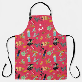 Fun Wizard of Oz on red children's design エプロン