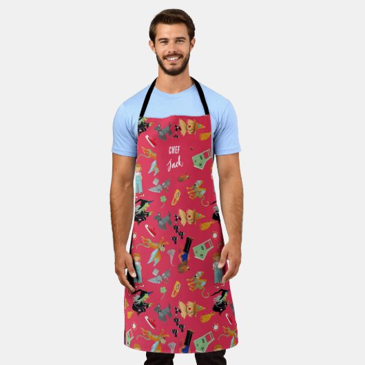 Fun Wizard of Oz on red children's design エプロン (着用した状態)