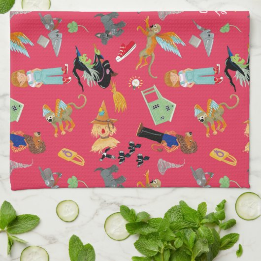 Fun Wizard of Oz on red children's design キッチンタオル (折り畳み)