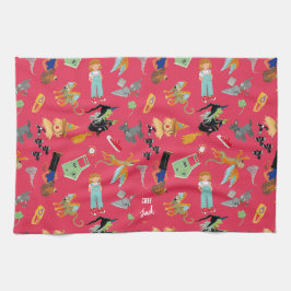 Fun Wizard of Oz on red children's design キッチンタオル