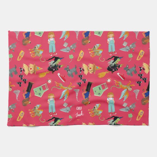 Fun Wizard of Oz on red children's design キッチンタオル (横)