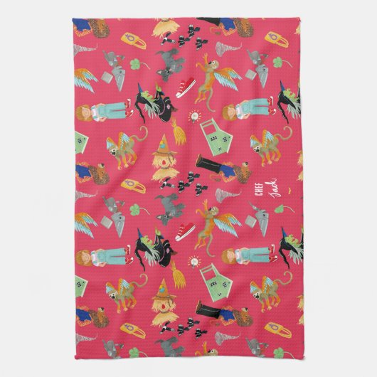 Fun Wizard of Oz on red children's design キッチンタオル (縦)