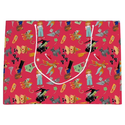 Fun Wizard of Oz on red children's design ラージペーパーバッグ (正面)