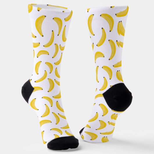 Fun Yellow Banana Illustration Pattern Socks ソックス (傾斜あり)