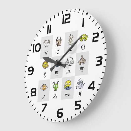 Fun Zodiac Astrological Characters ラージ壁時計 (傾斜)
