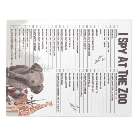 Fun Zoo Explorer Scavenger Hunt ノートパッド (正面)