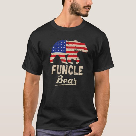 Funcle Bear American Flag Distress For Men Tシャツ (正面)
