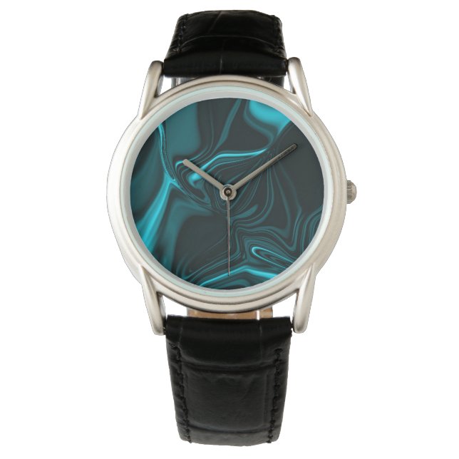 Fundo com curvas ciano estilo niquelado. 腕時計 (正面)