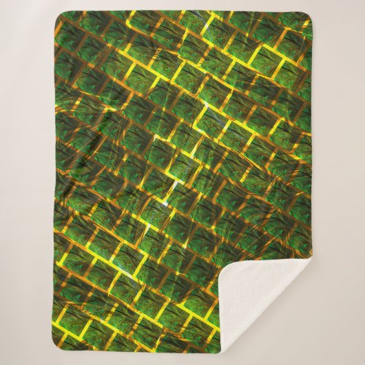 Fundo com imagem verde sob grade douradaって? シェルパブランケット (正面)
