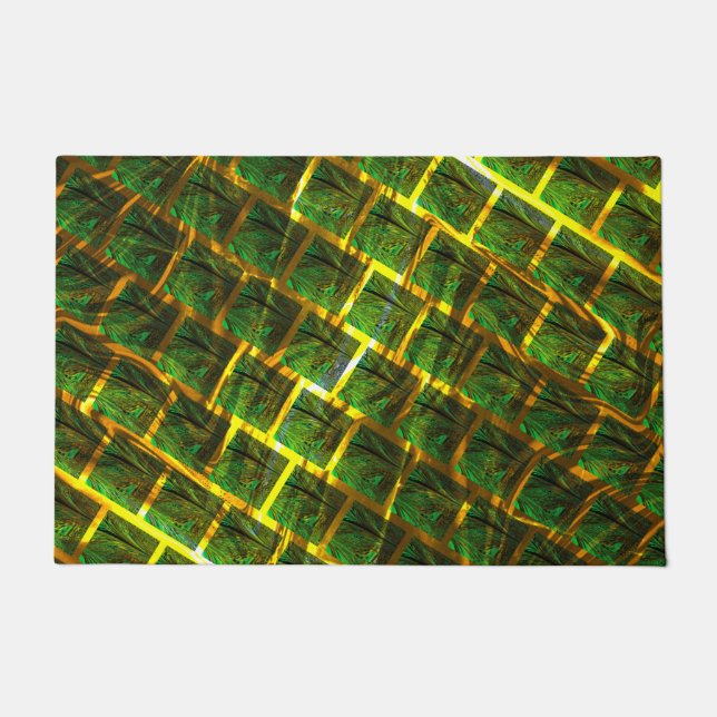 Fundo com imagem verde sob grade douradaって？ ドアマット (正面)