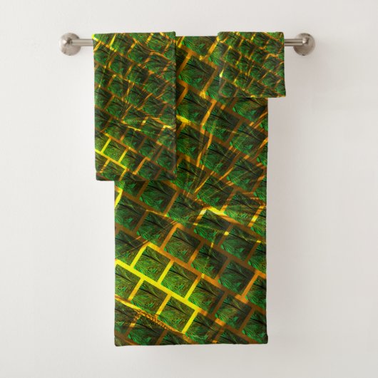 Fundo com imagem verde sob grade douradaって？ バスタオルセット (インサイチュ)