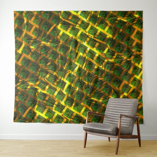 Fundo com imagem verde sob grade douradaって？ラルゴ。 タペストリー (インサイチュ(横))