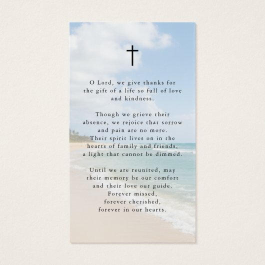 Funeral Beach Photo Forever Hearts Prayer Card (裏面)