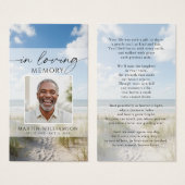 Funeral Beach Photo In Loving Memory Prayer Card (正面&裏面)