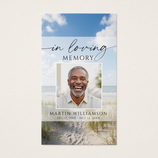 Funeral Beach Photo In Loving Memory Prayer Card (正面)