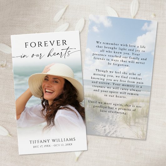 Funeral Beach Photo Sympathy Prayer Card