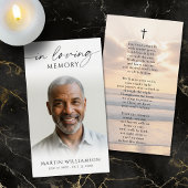 Funeral Beach Sunset Cross Poem Prayer Card