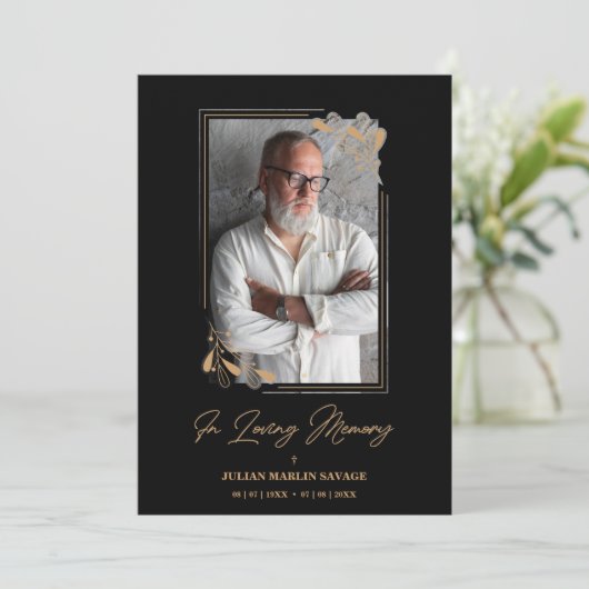 Funeral Black Fake Golden Branches Photo Remember 招待状 (スタンド正面)