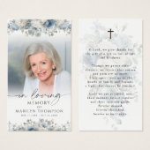 Funeral Blue Floral Photo Sympathy Prayer Card (正面&裏面)