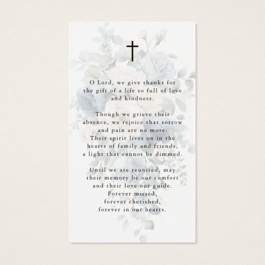 Funeral Blue Floral Photo Sympathy Prayer Card (裏面)