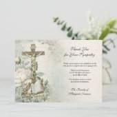 Funeral Catholic Jesus Roses Cross Condolence サンキューカード (スタンド正面)