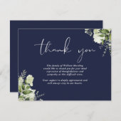 Funeral Celebration Of Life Greenery Navy Blue サンキューカード (正面/裏面)