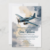 Funeral Celebration of Life Memorial Airplane Blue 招待状 (正面)