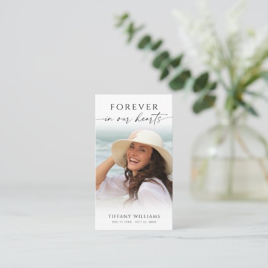 Funeral Cross Photo Forever Hearts Prayer Card 名刺 (スタンド正面)