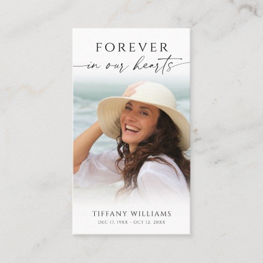 Funeral Cross Photo Forever Hearts Prayer Card 名刺 (正面)