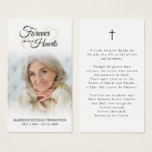 Funeral Forever Hearts Cross Photo Prayer Card (正面&裏面)