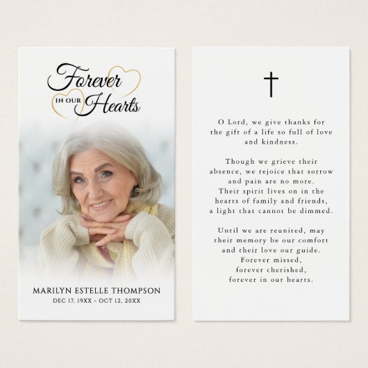 Funeral Forever Hearts Cross Photo Prayer Card (正面&裏面)