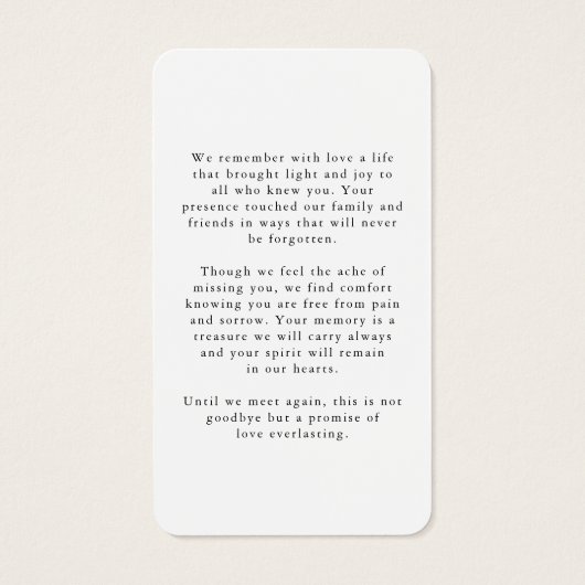 Funeral Forever Hearts Photo Minimal Prayer Card (裏面)