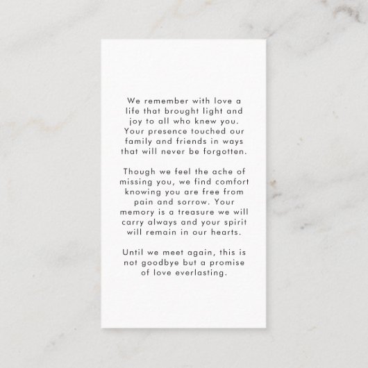 Funeral Forever Hearts Photo Script Prayer Cards 名刺 (裏面)