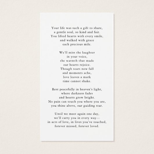 Funeral Forever Hearts Poem Photo Prayer Card (裏面)