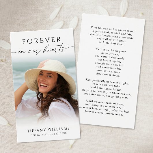 Funeral Forever Hearts Poem Photo Prayer Card