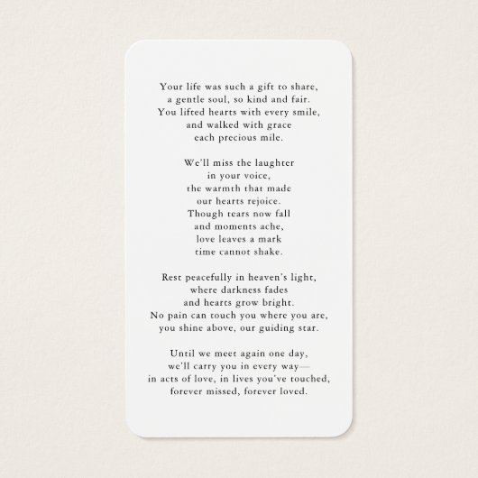 Funeral Forever In Our Hearts Photo Prayer Card (裏面)