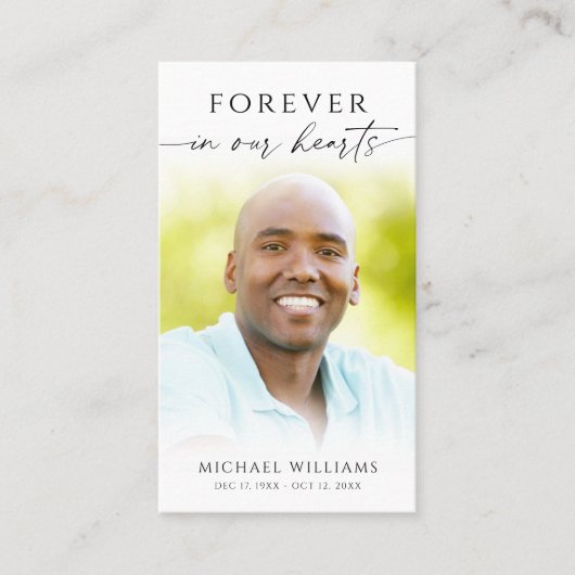 Funeral Forever In Our Hearts Photo Prayer Card 名刺 (正面)