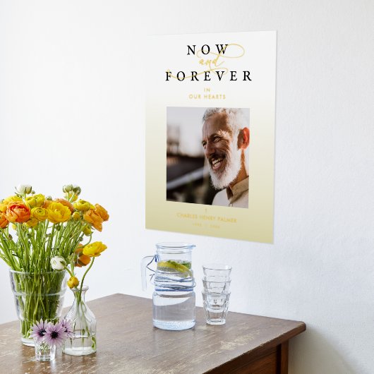 Funeral Golden Gradient Photo Whimsical Script 箔ポスター (レイダウン (キッチン))