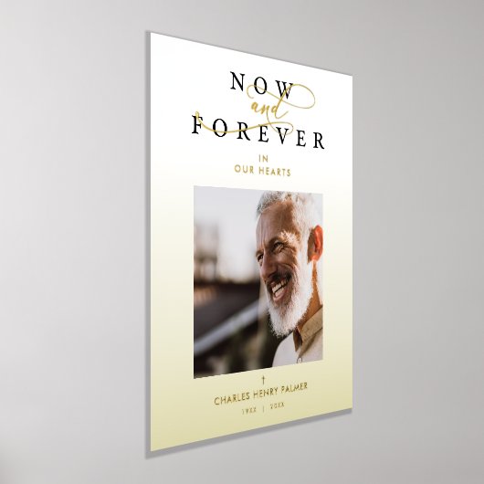 Funeral Golden Gradient Photo Whimsical Script 箔ポスター (レイダウン)