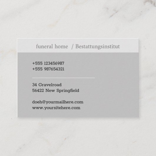 funeral home/Beerdigungsinstitut Kontur Baum Kreuz 名刺 (裏面)